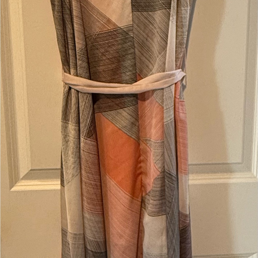 Apt. 9 Women's Satin Shark-Bite Shift Dress Plaid Pink Gray Size M Belted Lined - Picture 5 of 9